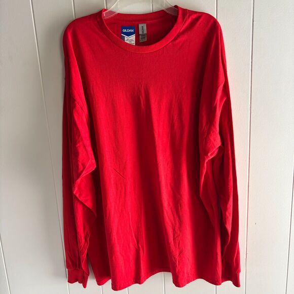 Gildan Men's Size 2XL Heavy Cotton Long Sleeve Crewneck Orange T-Shirt #B - Picture 1 of 4